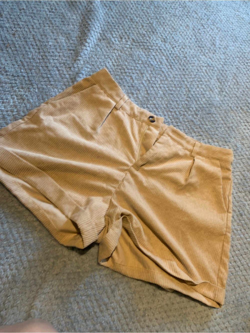 Tan High-Waist Corduroy Shorts